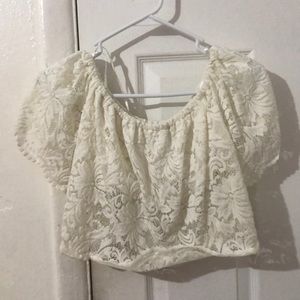 white cropped shirt.